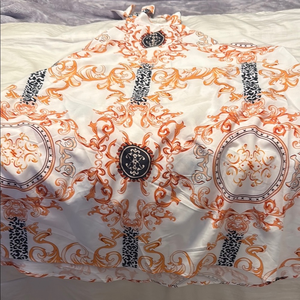 Marshalls Backless Dress - Orange and Black Pattern